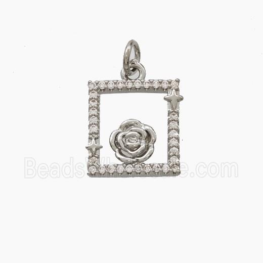 Copper RoseFlower Pendant Pave Zirconia Platinum Plated