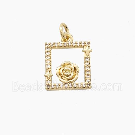 Copper RoseFlower Pendant Pave Zirconia Gold Plated