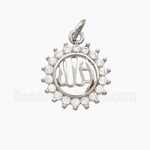 Copper Sun Pendant Pave Zirconia Allah Platinum Plated