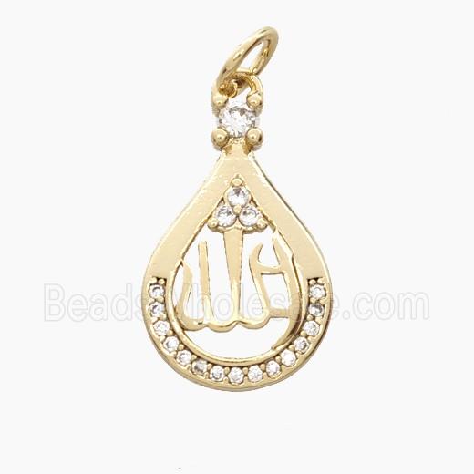 Copper Teardrop Pendant Pave Zirconia Allah Gold Plated