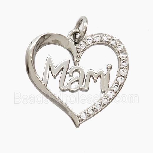 Copper Heart Pendant Pave Zirconia Mami Platinum Plated