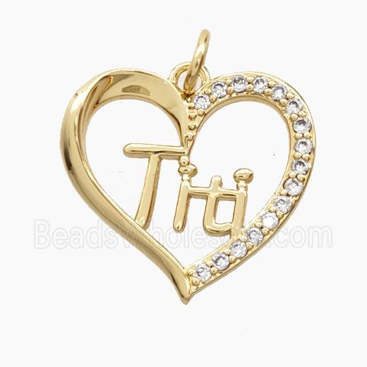 Copper Heart Pendant Pave Zirconia Titi Gold Plated