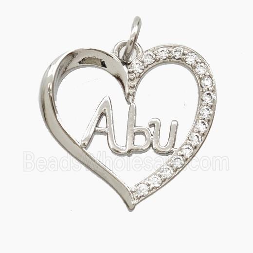 Copper Heart Pendant Pave Zirconia Abu Platinum Plated