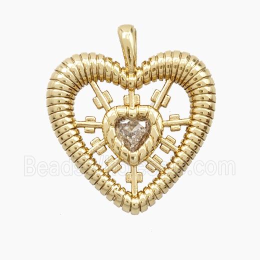 Copper Heart Pendant Pave Zirconia Gold Plated