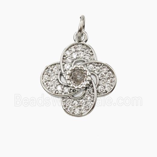 Copper Clover Pendant Pave Zirconia Platinum Plated