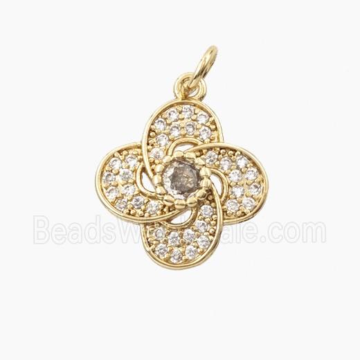 Copper Clover Pendant Pave Zirconia Gold Plated