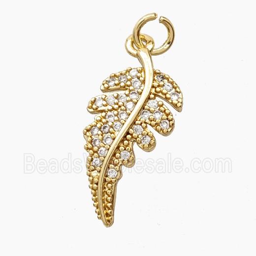 Copper Leaf Pendant Pave Zirconia Gold Plated