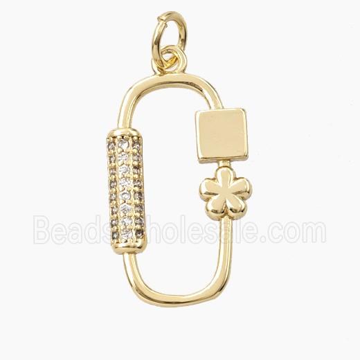Copper Rectangle Pendant Pave Zirconia Flower Gold Plated