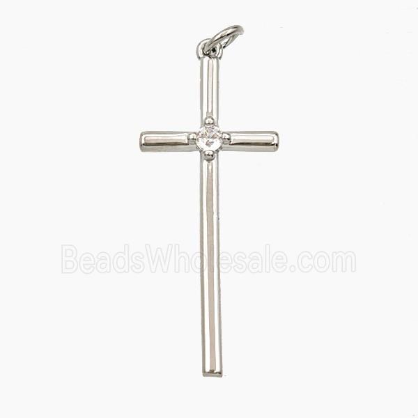 Copper Cross Pendant Pave Zirconia Platinum Plated