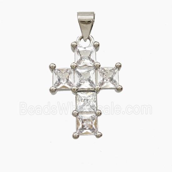 Copper Cross Pendant Pave Zirconia Platinum Plated