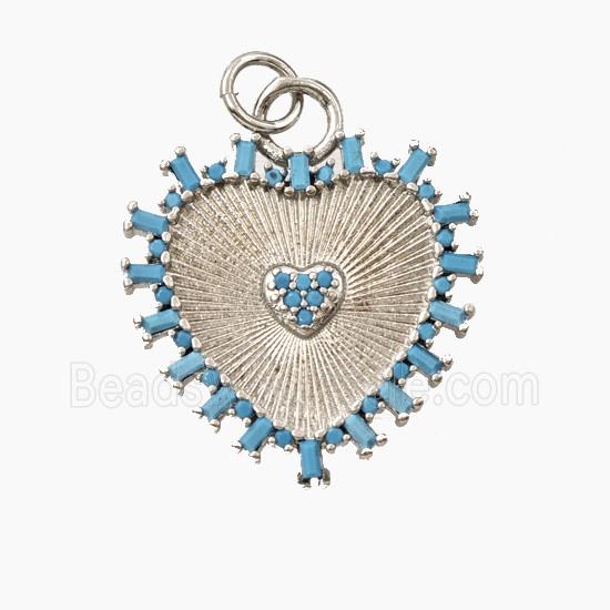 Copper Heart Pendant Pave Turq Zirconia Platinum Plated