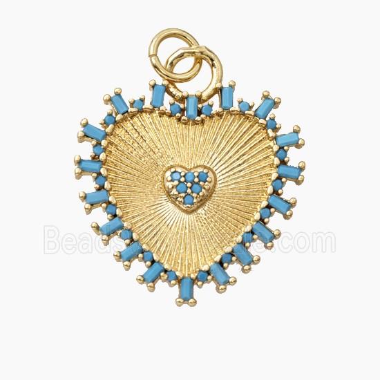 Copper Heart Pendant Pave Turq Zirconia Gold Plated
