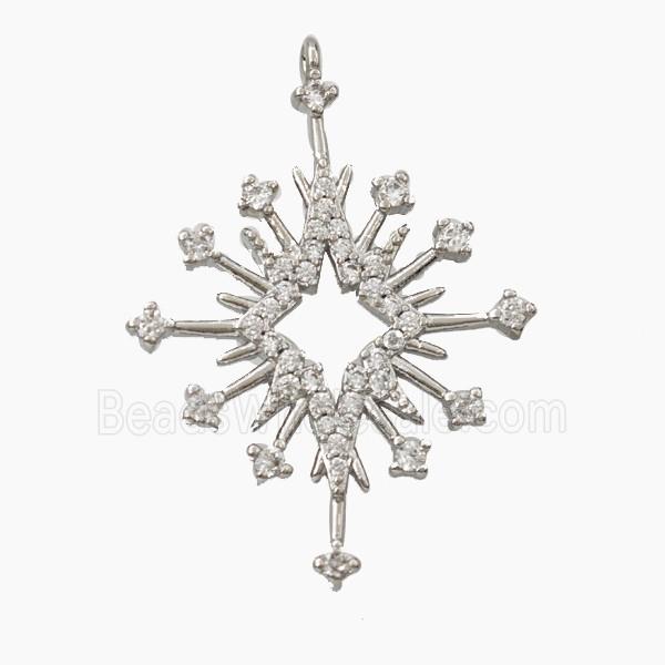 Copper Snowflake Pendant Pave Zirconia Sputnik Platinum Plated