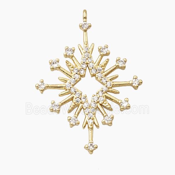 Copper Snowflake Pendant Pave Zirconia Sputnik Gold Plated