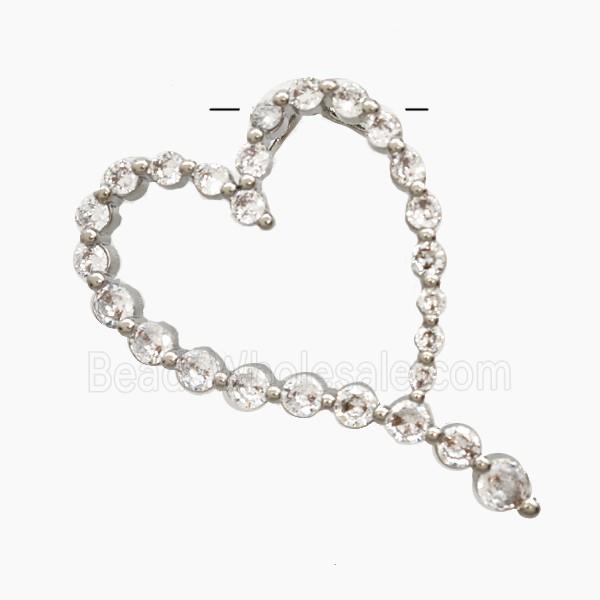 Copper Heart Pendant Pave Zirconia Platinum Plated