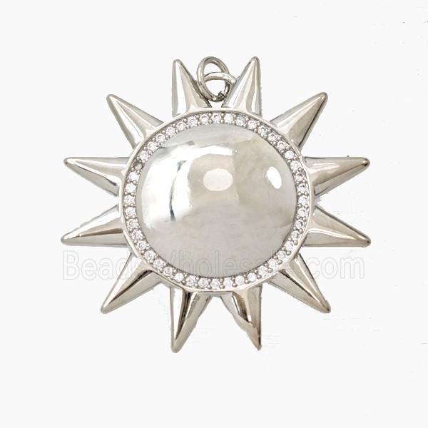 Copper Sun Pendant Pave Zirconia Platinum Plated