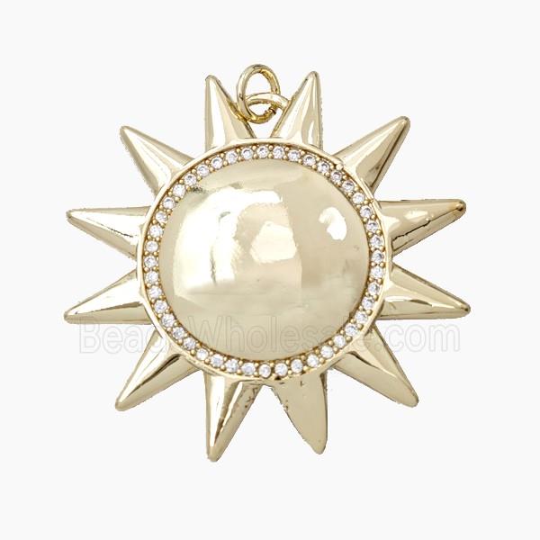 Copper Sun Pendant Pave Zirconia Gold Plated