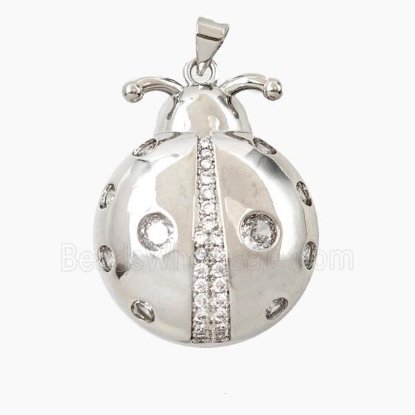 Copper Ladybug Pendant Pave Zirconia Platinum Plated