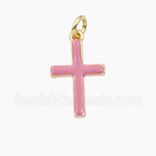 Copper Cross Pendant Pink Enamel Gold Plated