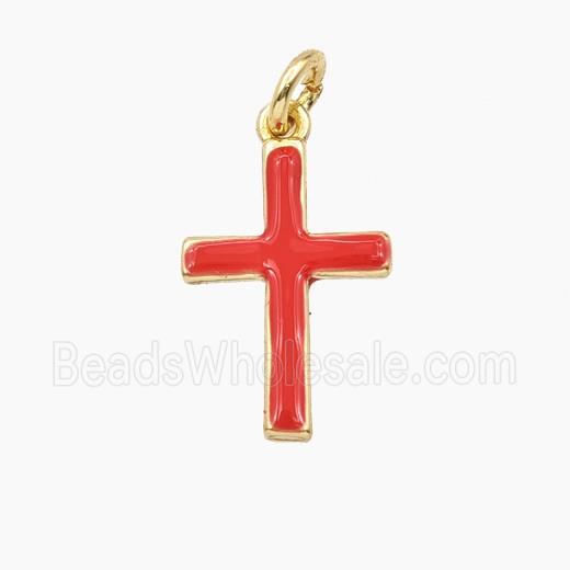 Copper Cross Pendant Red Enamel Gold Plated