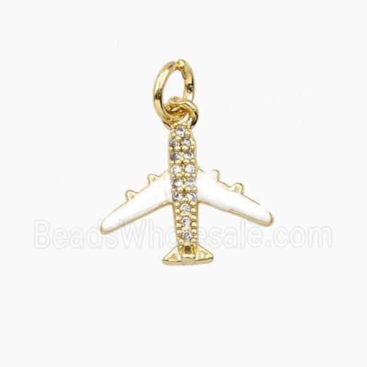 Enamel Airplane Pendant Pave Zirconia White Enamel Gold Plated