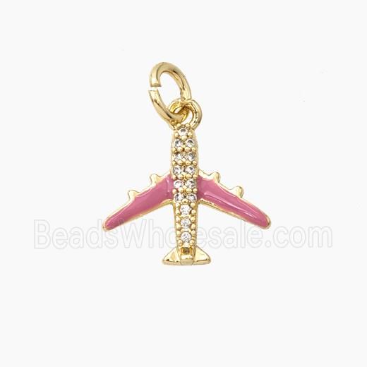 Enamel Airplane Pendant Pave Zirconia Pink Enamel Gold Plated