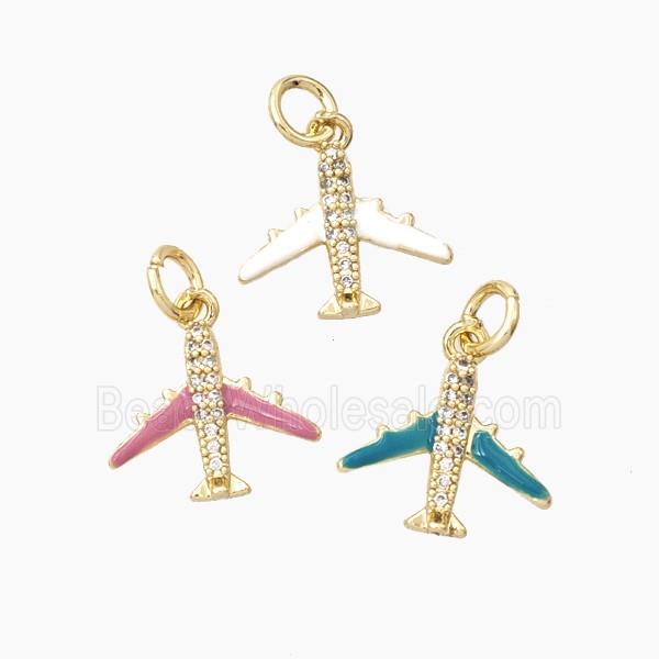 Enamel Airplane Pendant Pave Zirconia Enamel Gold Plated Mixed