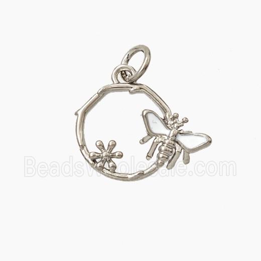 Copper Honeybee And Flower Pendant Enamel Platinum Plated