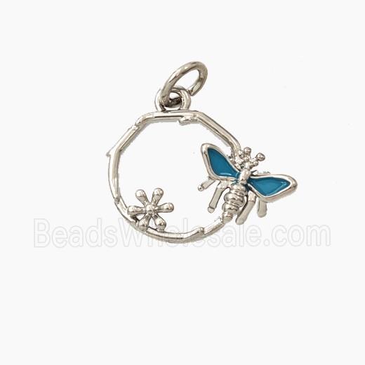 Copper Honeybee And Flower Pendant Enamel Platinum Plated