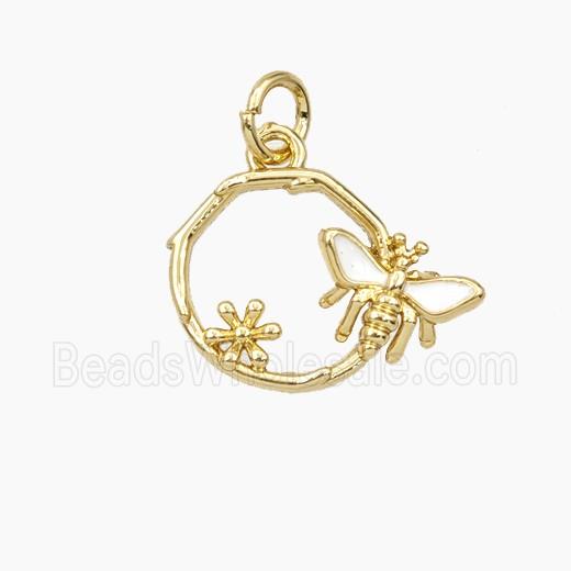 Copper Honeybee And Flower Pendant Enamel Gold Plated