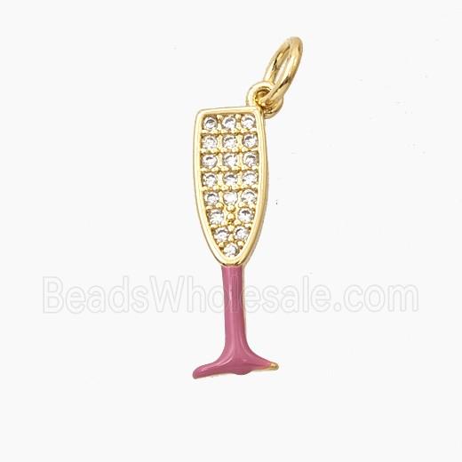Wine Glass Charms Copper Pendant Pave Zirconia Enamel Cup Gold Plated