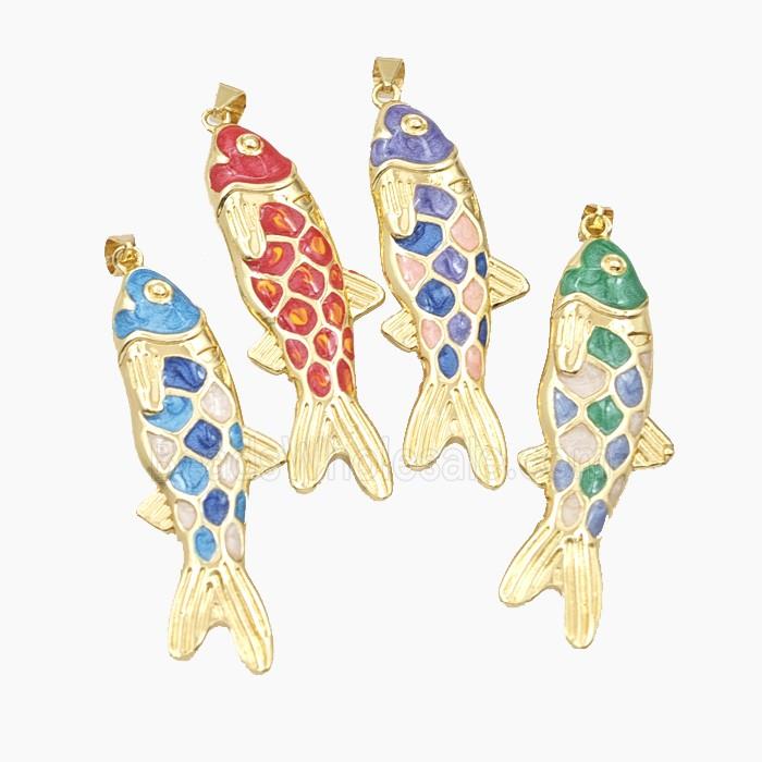 Copper Fish Pendant Enamel Gold Plated Mixed