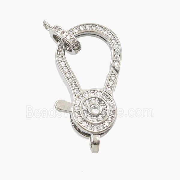 Copper Lobster Clasp Pave Zirconia Platinum Plated