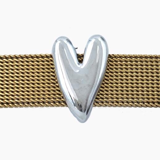 Copper Heart Beads Flat Hole Platinum Plated