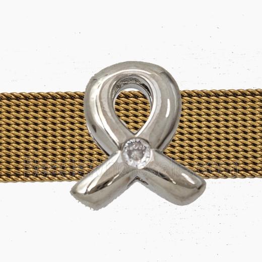 Copper Awareness Ribbons Beads Pave Zirconia Flat Hole Platinum Plated