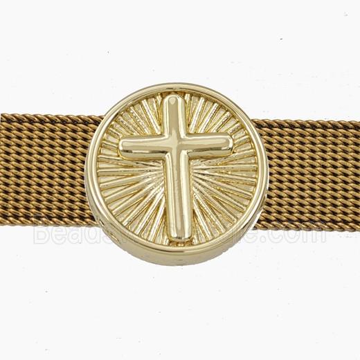 Copper Cross Beads Flat Hole Coin Gold Plated