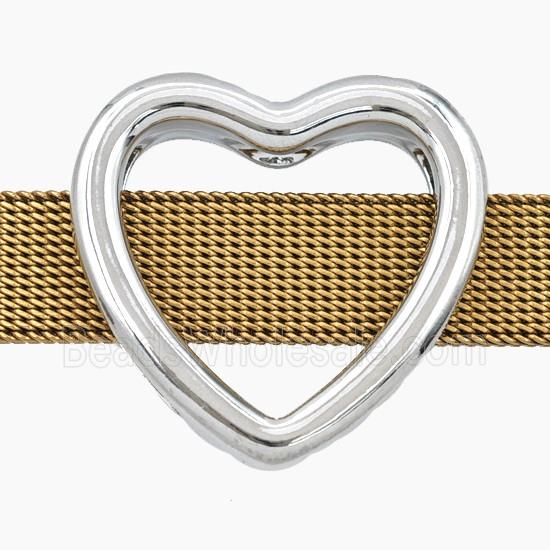 Copper Heart Beads Flat Hole Platinum Plated