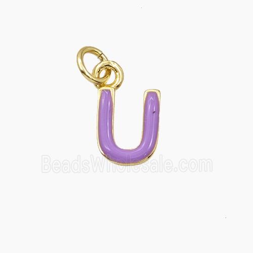 Copper Letter-U Pendant Enamel Gold Plated