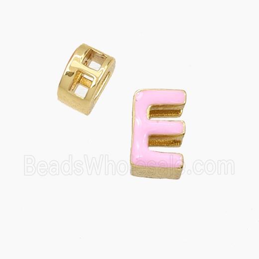 Copper Letter-E Beads Enamel 2Holes Gold Plated