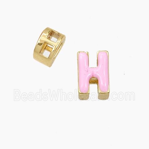 Copper Letter-H Beads Enamel 2Holes Gold Plated