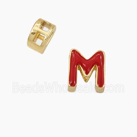 Copper Letter-M Beads Enamel 2Holes Gold Plated