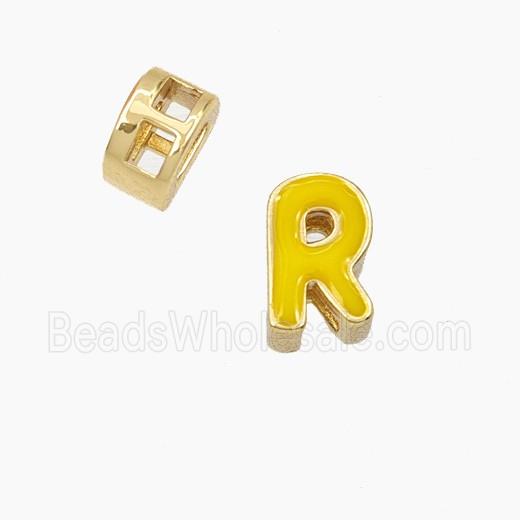 Copper Letter-R Beads Enamel 2Holes Gold Plated