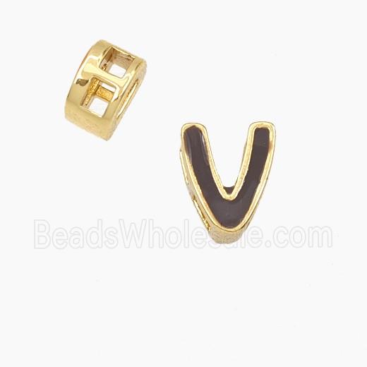 Copper Letter-V Beads Enamel 2Holes Gold Plated