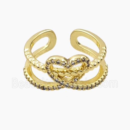 Copper Heart Rings Pave Zirconia Gold Plated
