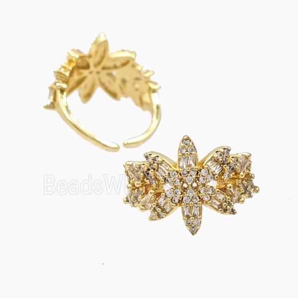 Copper Flower Rings Pave Zirconia Gold Plated