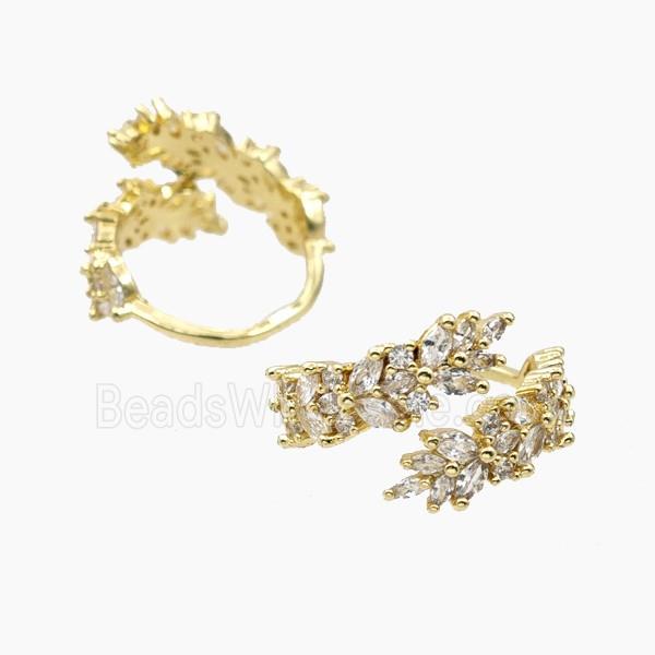 Copper Leaf Rings Pave Zirconia Gold Plated