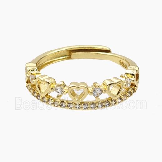 Copper Heart Rings Pave Zirconia Adjustable Gold Plated