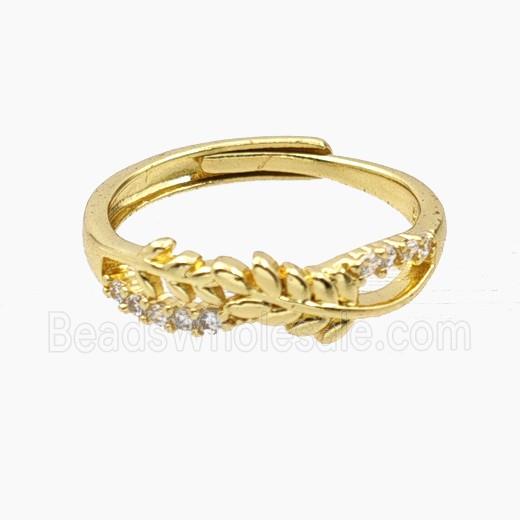 Copper Leaf Rings Pave Zirconia Adjustable Gold Plated