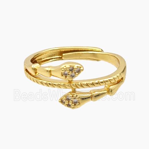 Copper Snake Rings Pave Zirconia Adjustable Gold Plated