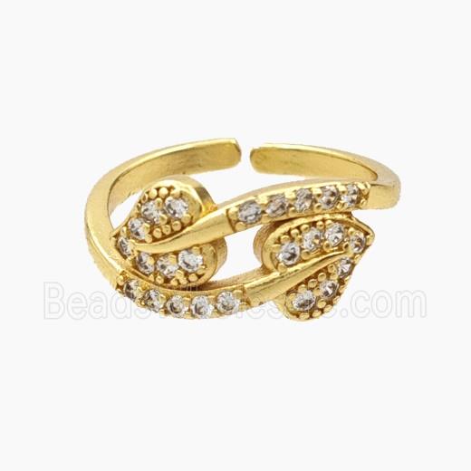 Copper Leaf Rings Pave Zirconia Gold Plated